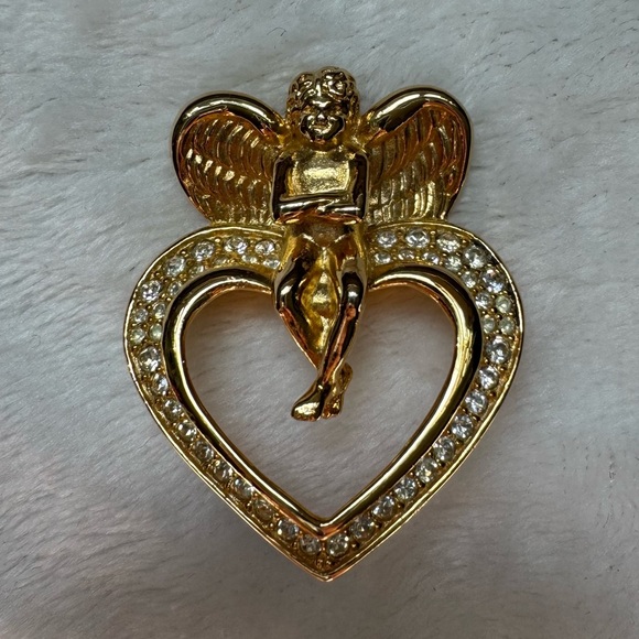 Vintage Givenchy Cherub Angel on heart brooch - Picture 5 of 10